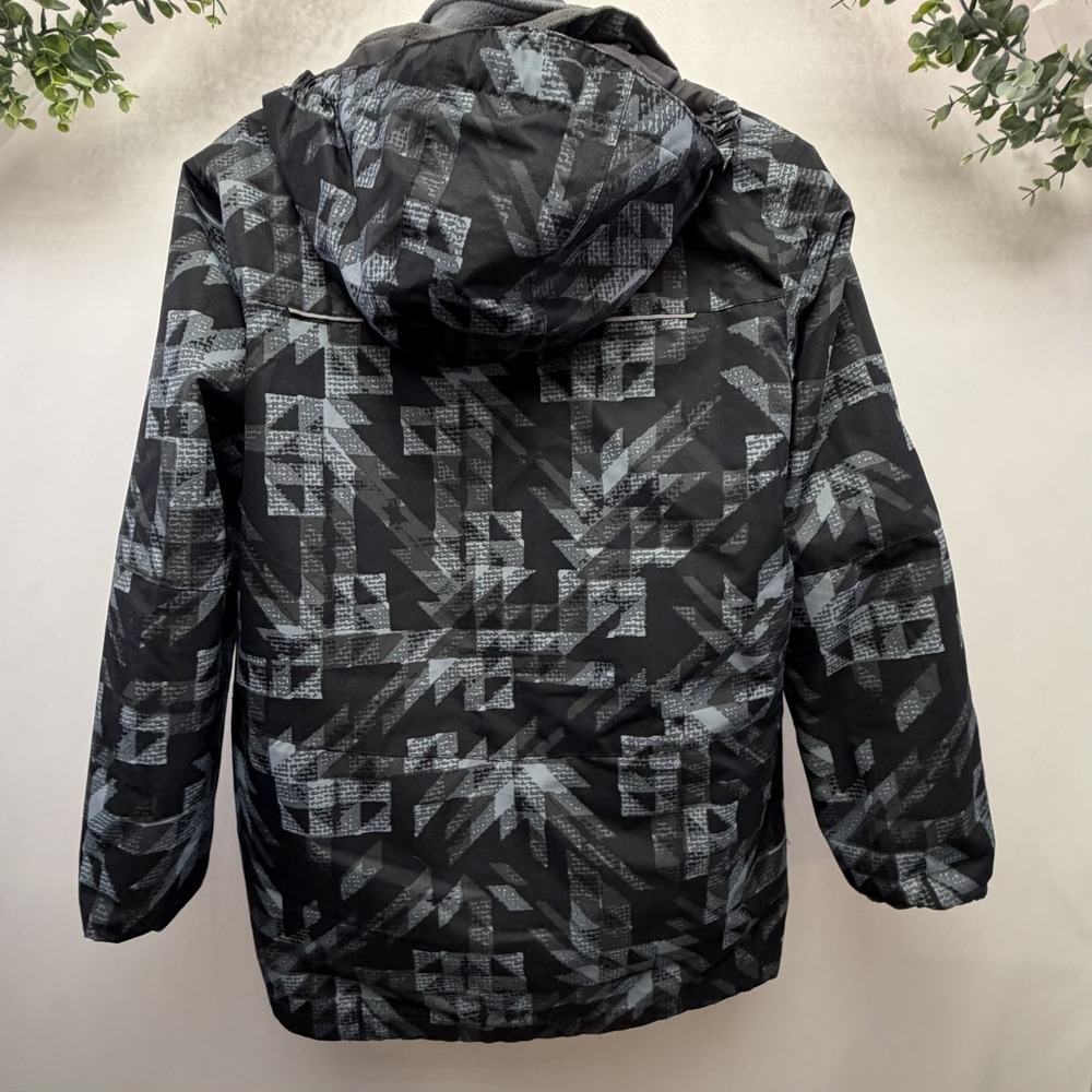 Columbia Interchange Omni-Tech Jacket Boys L Black Gray Geometric Hooded Outdoor - Picture 2 of 4